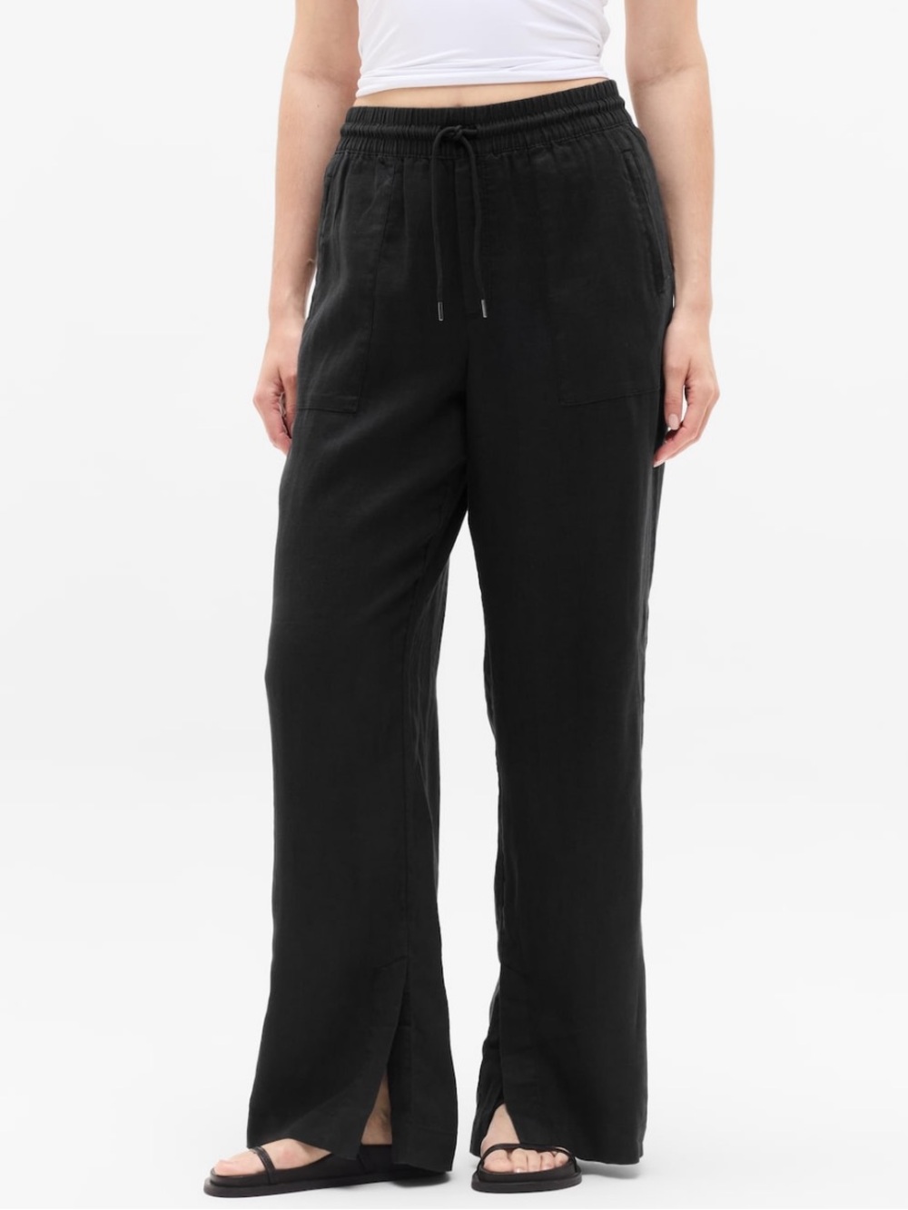 Athleta Black Wide Leg Linen-Blend Pants, Size L